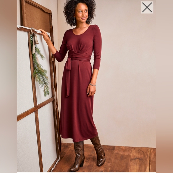 Black Garnet Hill ballet wrap midi length dress size xs with lots of stretch - Picture 2 of 10